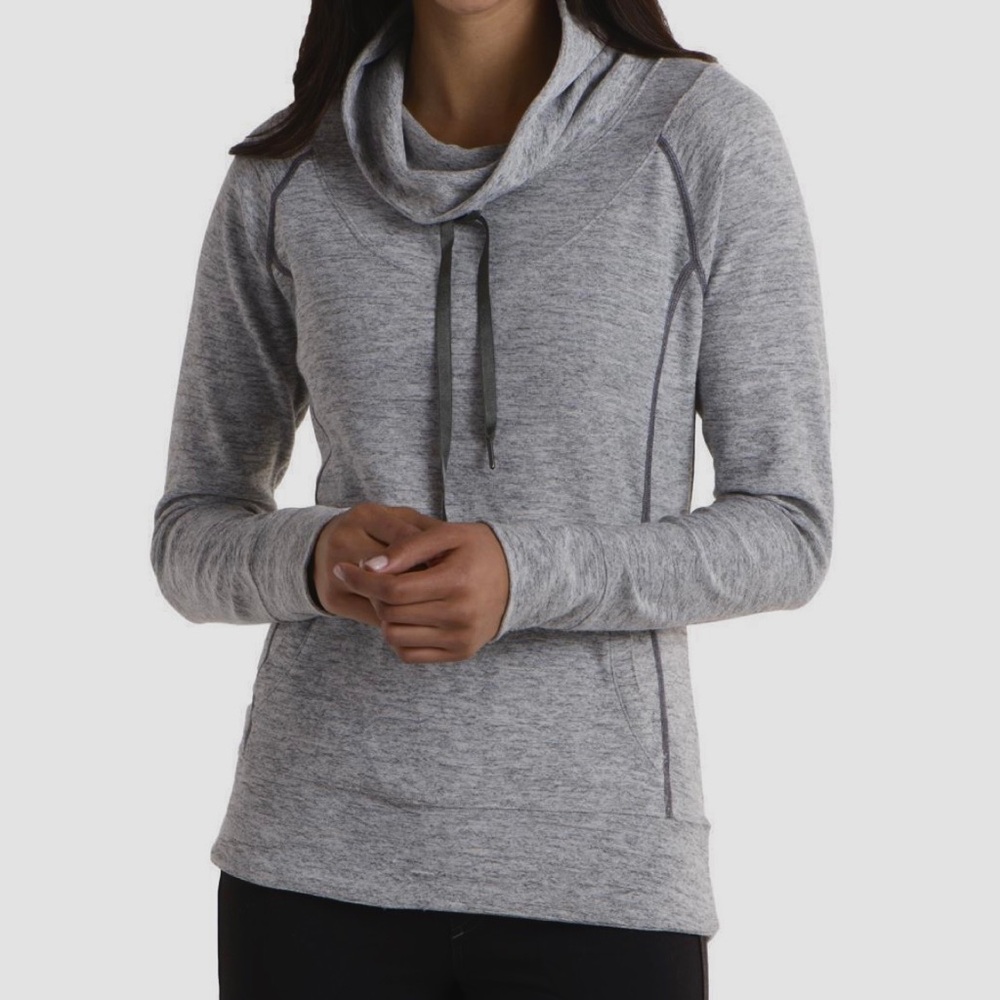 KÜHL Léa Pullover Gray Heather M Cowl Neck Sweatshirt Thumbholes Hiking Sweater